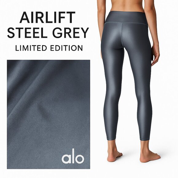 Alo Yoga 7/8 High Waist Airlift Legging Steel Grey Size M Glossy Sculpt - Picture 1 of 7